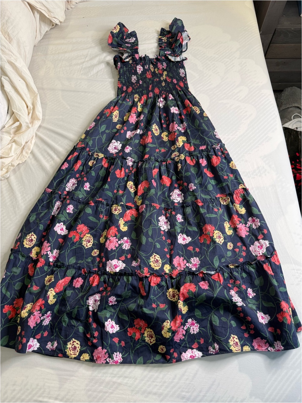 Floral Square-Neck Midi Dress in Navy - Picture 2 of 6